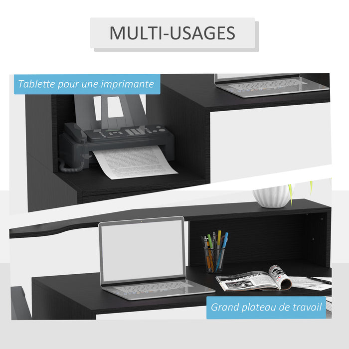 Modern PC Workstation with Printer Shelf - Home Office Computer Desk with Storage Drawer and Shelves - Efficient Writing Table for Professionals and Students