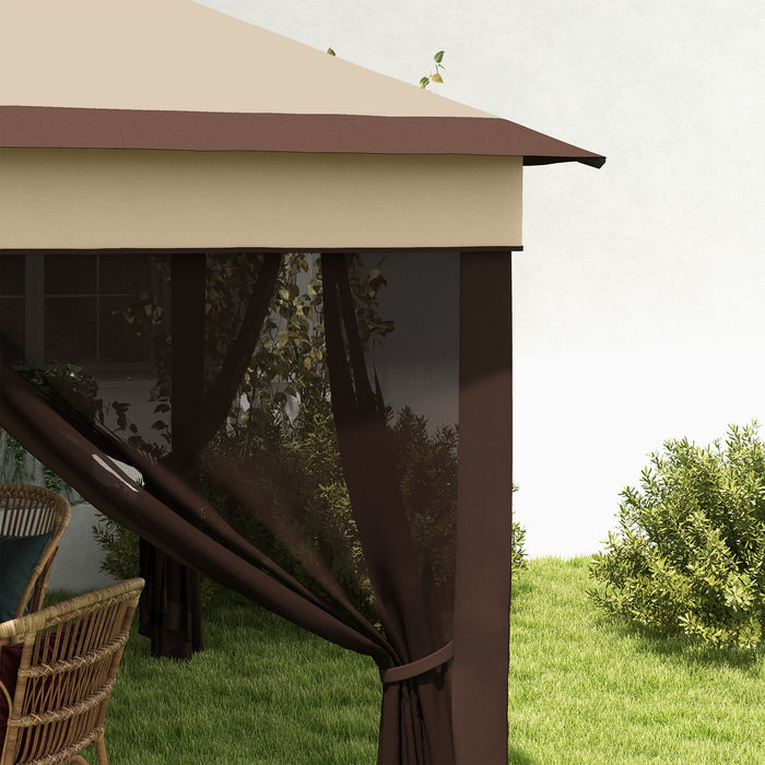 Pop Up Gazebo 3x3m with Height Adjustability - Instant Event Shelter with Mosquito Netting, Beige - Outdoor Gatherings and Garden Protection