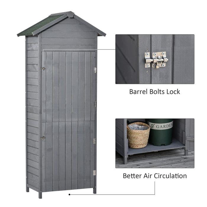 Garden Storage Solution - Wooden Tool Shed with Tilted-Felt Roof, Shelves, and Lockable Doors - Ideal Organizer for Outdoor Equipment (189x82x49cm, Grey)