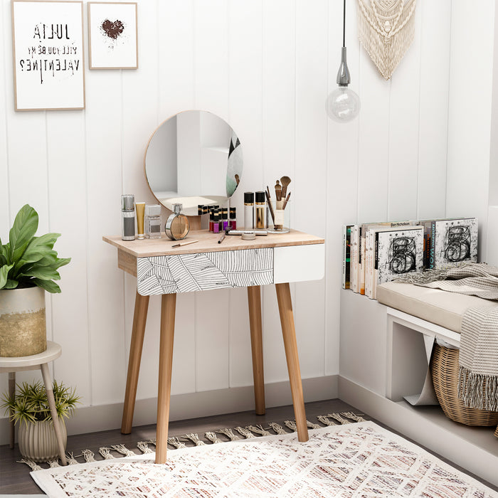 Elegant Oak Wooden Dressing Table with Adjustable Mirror - Bedroom Vanity Featuring Drawer for Storage - Ideal for Dressing Room Durability and Style