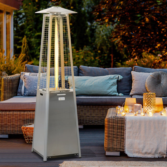 Outdoor Patio Gas Heater 11.2KW - Stainless Steel Pyramid Propane Heater with Wheels and Dust Cover - Ideal for Garden Heating and Outdoor Comfort