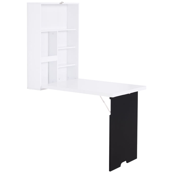 Space-Saving Wall-Mounted Drop-Leaf Desk - Multifunctional Design with Chalkboard and Shelf, White Finish - Ideal for Small Spaces and Home Organization