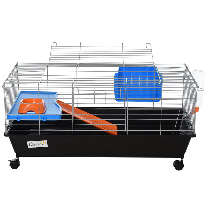 2-Tier Steel Small Animal Hutch - Durable Guinea Pig House with Accessories in Blue/Orange - Ideal for Small Pet Comfort & Shelter