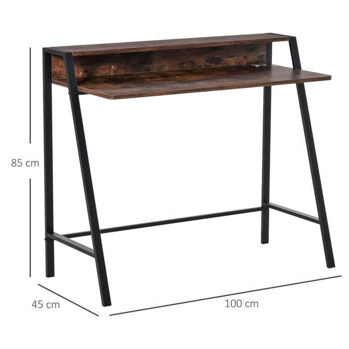 Rustic Brown Writing Desk - Computer Table with Storage Shelf for Home Office - Ideal PC Laptop Workstation for Professionals and Students