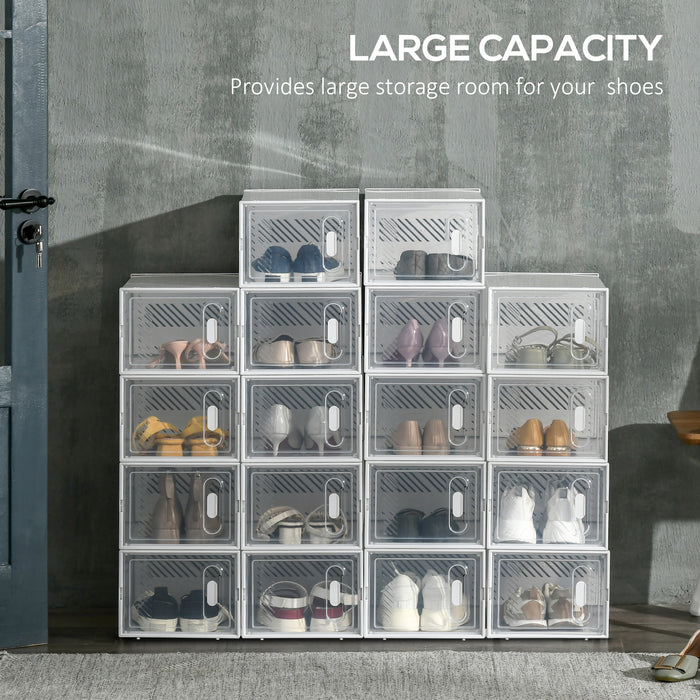 Modular Shoe Organizer with Magnetic Closure - Stackable Clear Cube Storage for UK/EU Sizes up to 43 - Space-Saving Solution for Men & Women’s Footwear