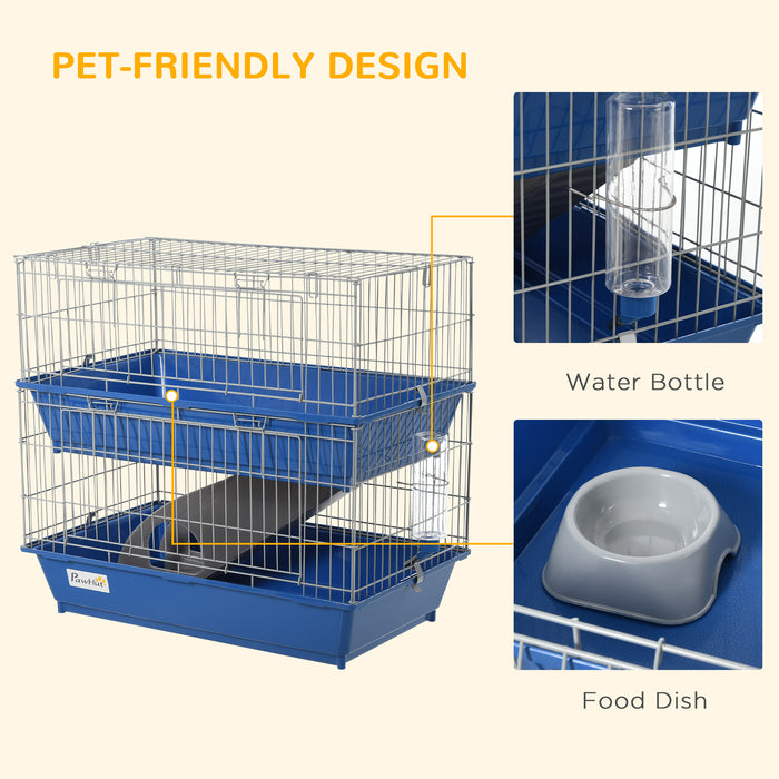 Small Pet Habitat - Blue Metal 2-Tier Cage with Sturdy Construction - Ideal for Hamsters, Gerbils, and Mice Comfort