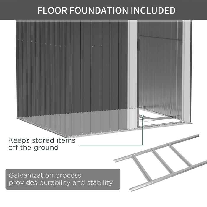 Metal Garden Storage Shed 5x4 ft - Sliding Door, Sloped Roof, and Floor Foundation for Outdoor Tool Organization - Ideal for Backyard, Patio, Grey