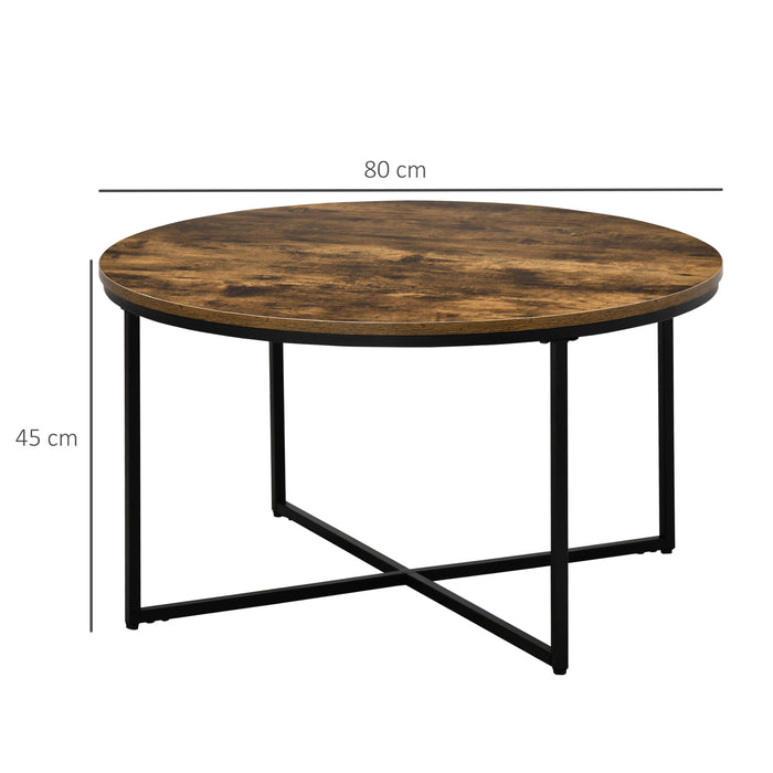 Industrial Round Coffee Table - Sturdy Metal Frame with Spacious Rustic Brown Top - Perfect for Living Room and Bedroom Comfort