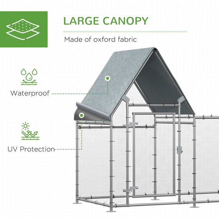 Large Galvanized Chicken Run Coop - Spacious Walk-In Hen Poultry House with Rabbit Hutch, Metal Enclosure for Outdoor Use - Ideal for Backyard Farmers & Pet Lovers, 200x105x172cm