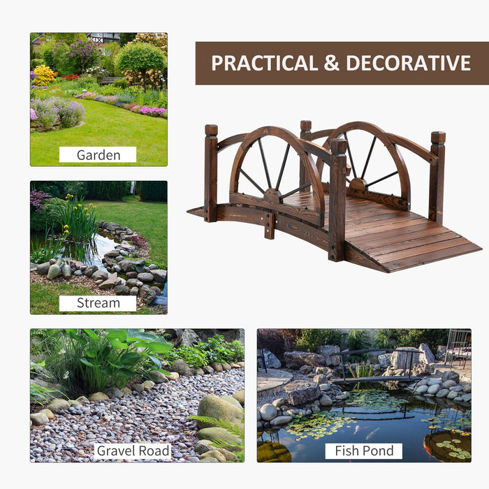 Decorative Wooden Arc Garden Bridge with Guardrails - Sturdy Outdoor Footbridge for Lawn and Pond Walkway - Enhancing Backyard Landscapes & Safe Crossings