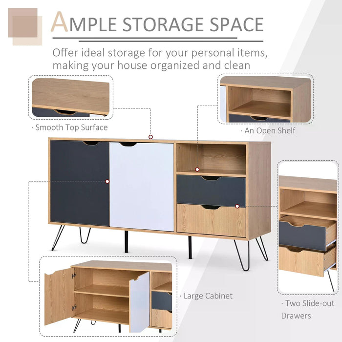 5-Tier Particle Board Storage Organizer - Black/White Elevated Compartment Shelving Unit - Space-Saving Solution for Home and Office