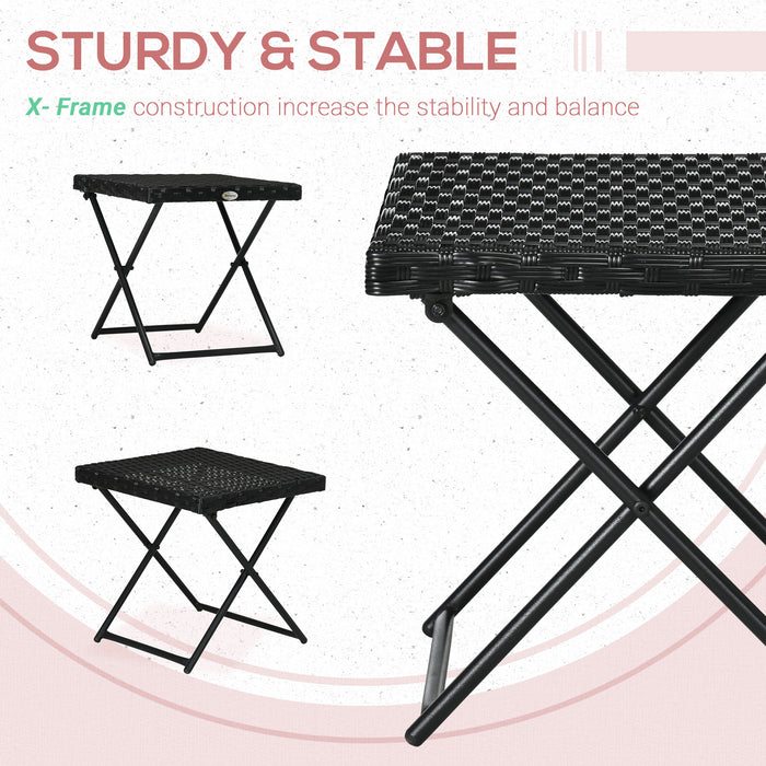 PE Wicker Rattan Folding Table - Sturdy Square Design in Elegant Black - Ideal for Outdoor & Indoor Use