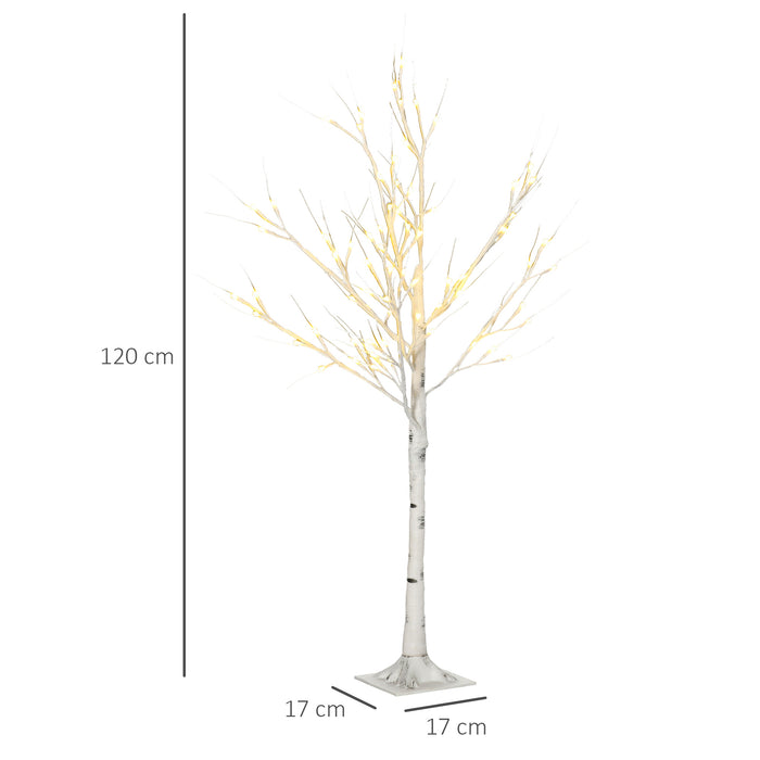 Artificial White Birch Tree with LED Lights - 4ft Pre-Lit Decorative Tree, 72 Warm White LEDs - Enhances Indoor Ambiance & Covered Outdoor Settings