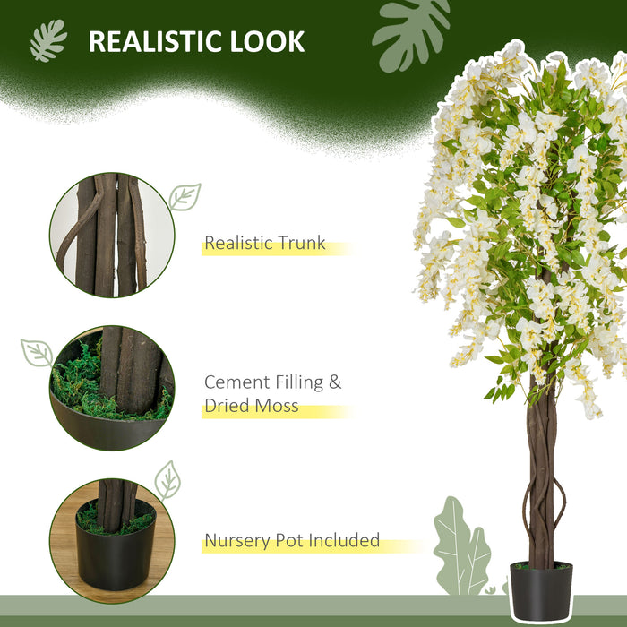 Artificial Realistic White Wisteria Tree - Faux Decorative Plant in Nursery Pot, Indoor/Outdoor, 160cm - Ideal for Home and Garden Decoration