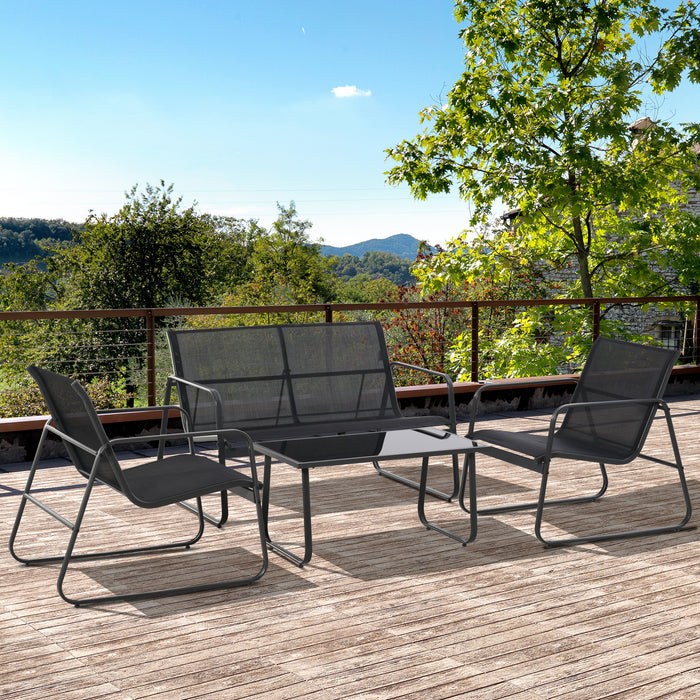 4-Piece Outdoor Patio Seating Ensemble with Glass Table - Comfortable Double Chair, Cozy Single Seats, Elegant Glass-Topped Table - Ideal for Terrace and Balcony Lounging