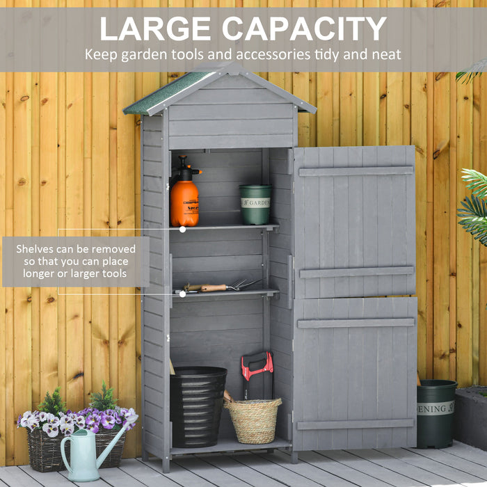 Garden Storage Solution - Wooden Tool Shed with Tilted-Felt Roof, Shelves, and Lockable Doors - Ideal Organizer for Outdoor Equipment (189x82x49cm, Grey)