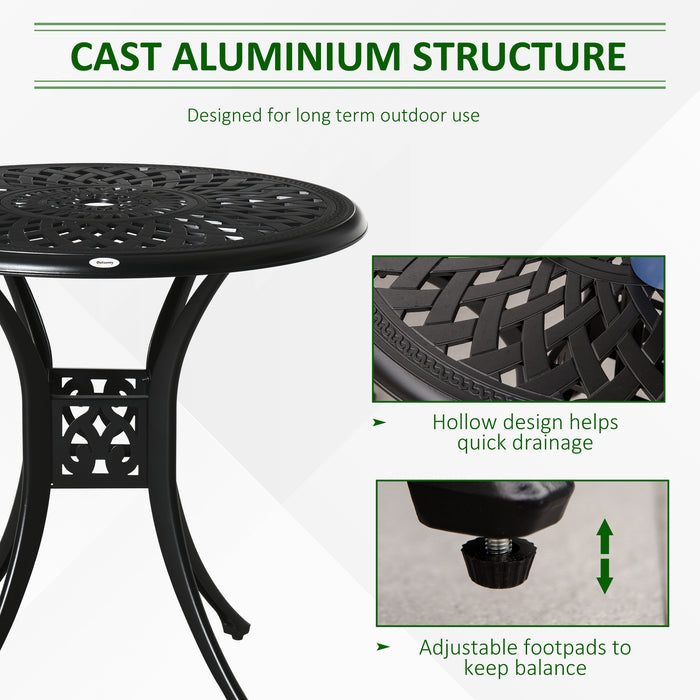 Antique-Style 78cm Round Cast Aluminium Bistro Set - Garden Dining Table with Parasol Hole, Elegant Black Finish - Ideal for Patio Entertaining and Al Fresco Dining