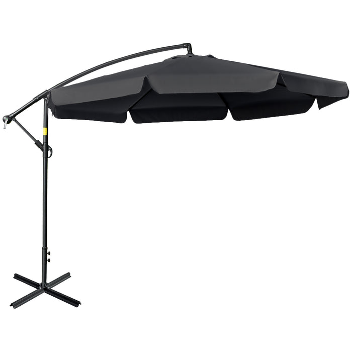 Banana Parasol Cantilever Umbrella - 2.7m Adjustable Hanging Sun Shade with Crank Handle and Sturdy Cross Base - Ideal for Outdoor Use and UV Protection