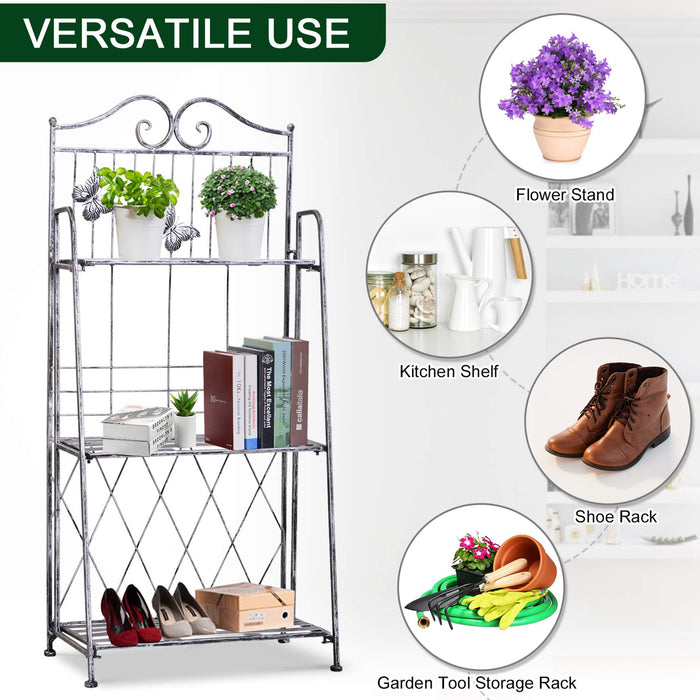 3-Tier Metal Plant Stand - Indoor/Outdoor Flower Display Rack, Garden Decor Shelf for Potted Plants - Ideal for Balcony, Home, Patio, 44L x 25W x 96H cm
