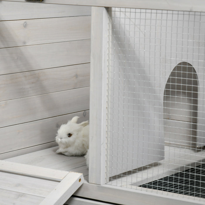 Mobile Wooden Rabbit Hutch with Detachable Bunny Run - Wheeled Guinea Pig Cage with Slide-out Tray, 138x53x61cm - Ideal for Small Pet Shelter & Easy Mobility in Light Grey