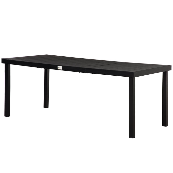 Alfresco 8-Seater Dining Table - Aluminium Frame with Faux Wood Top, 190x90x74cm, Black - Ideal for Patio, Lawn & Outdoor Gatherings