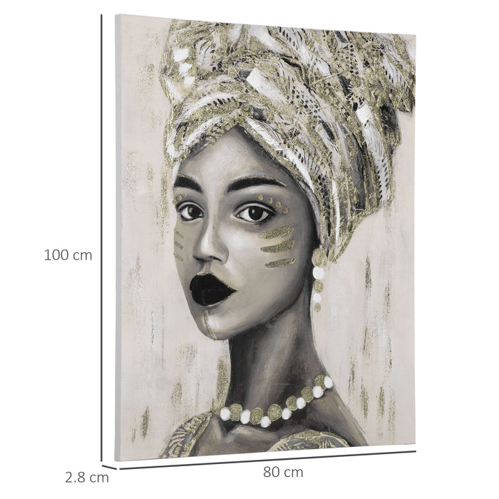 Gold African Woman Hand-Painted Canvas - Elegant Wall Art for Home Decor - Ideal for Living Room and Bedroom Aesthetics