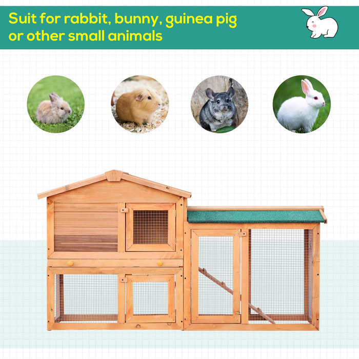 Rabbit Hutch with 2 Levels and Ramp - Durable Fir Wood Construction for Small Animals, Brown - Ideal Habitat for Rabbits and Small Pets