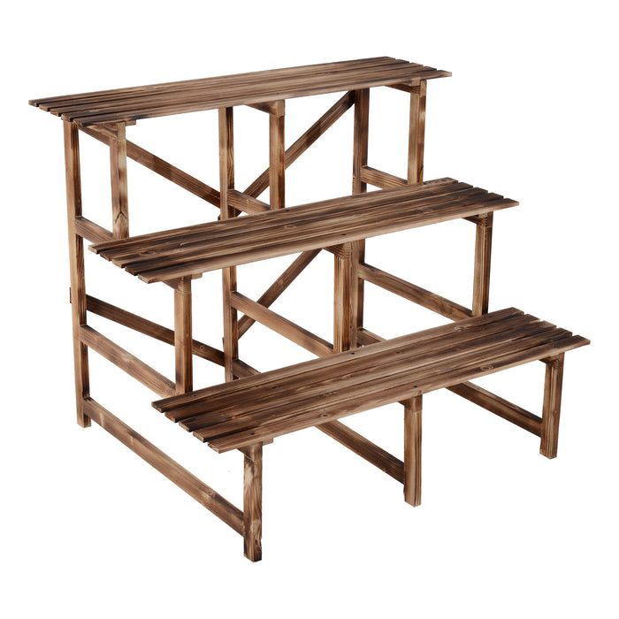 3 Tier Wooden Flower Stand Planter - Ladder Display Shelf Rack for Garden, Outdoor & Backyard - Space-Saving Solution for Plant Lovers