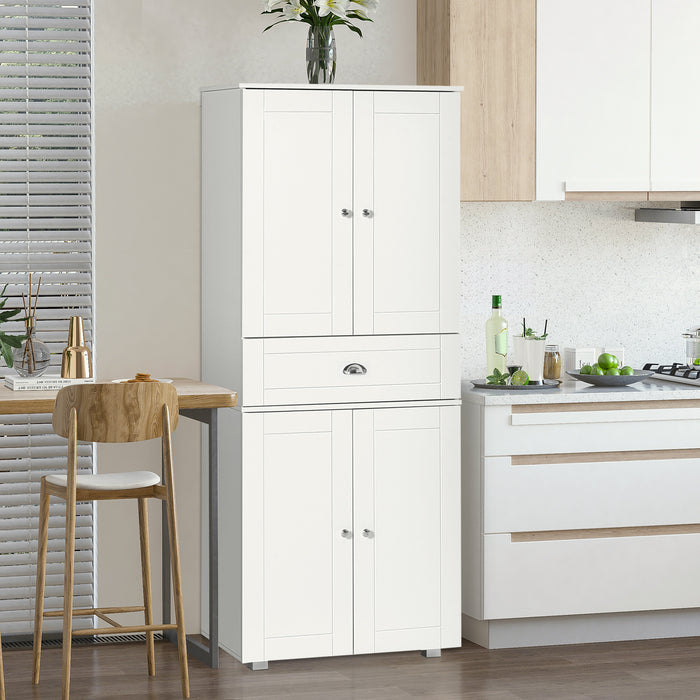 Freestanding Kitchen Pantry Cupboard - Storage Cabinet with Drawer & 3 Adjustable Shelves - Ideal for Dining & Living Room Organization, White