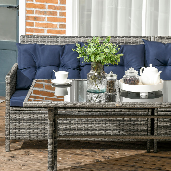 Luxury 8-Seater Wicker Sofa Set - Rattan Patio Furniture with Glass Top & Comfy Cushions - Ideal for Outdoor Gatherings and Family Lounging