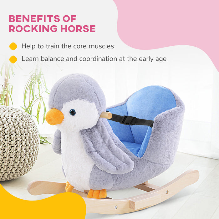 Colourful Plush Rocking Penguin with Musical Button - 32 Melodies, Wide Seat & Handlebar for Safe Riding - Ideal for Toddlers' Motor Skills Development