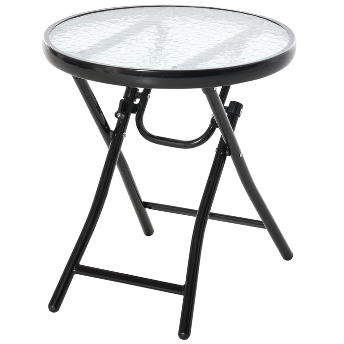 Foldable Glass-Top Garden Table - Round, Durable Patio Table with Safety Buckle - Ideal for Outdoor & Indoor Use