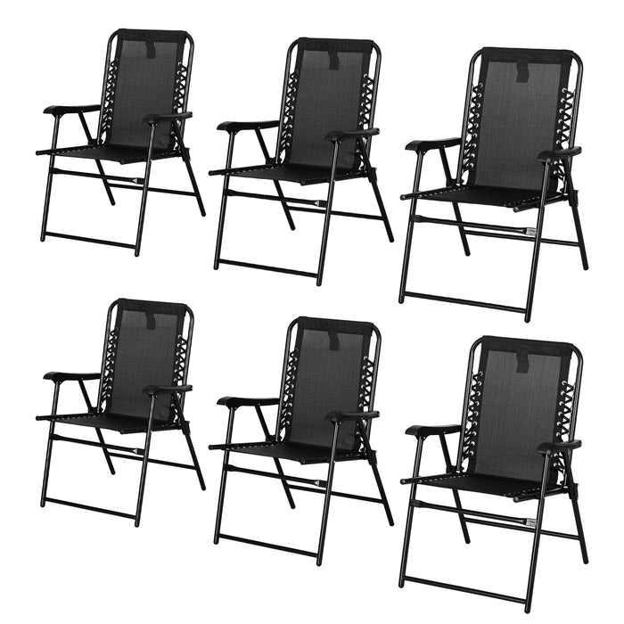 Outdoor 6-Piece Foldable Chair Set - Portable Patio Loungers with Armrests, Steel Frame for Camping, Pool, Beach, and Deck - Ideal for Relaxation and Gatherings