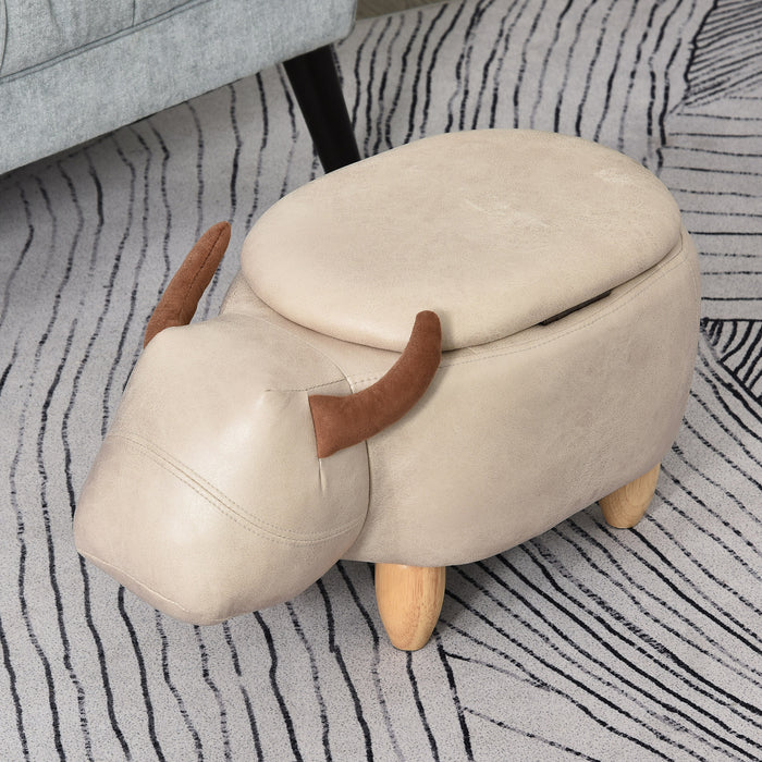 Buffalo-Shaped Storage Ottoman - Padded Lid, Wooden Frame Legs, Adorable Animal Design - Versatile Decoration and Footrest for Kids' Room