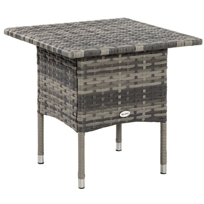 Outdoor Rattan Side Table with Plastic Board - Fully Woven Top, Mixed Grey Finish - Ideal for Patio, Garden, Balcony Spaces