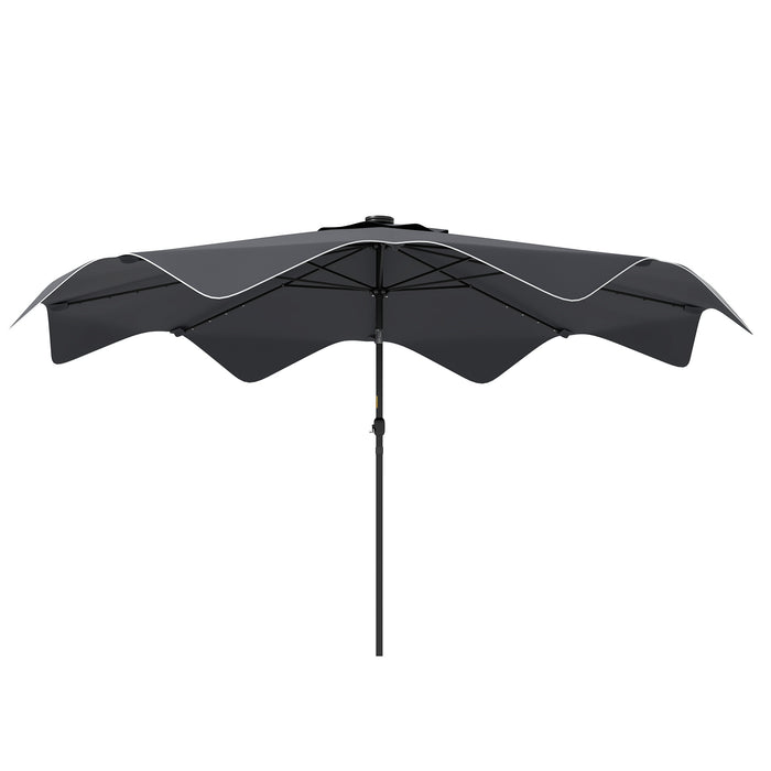 Outdoor Solar LED Patio Umbrella - Market Table Parasol with Tilt and Crank, 3x3m, Dark Grey - Ideal for Enhanced Evening Ambiance and Sun Protection