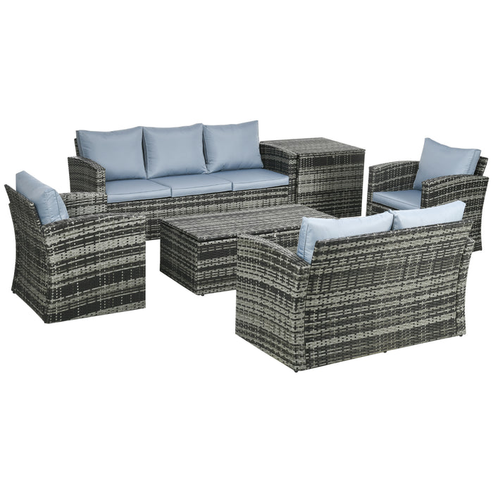 6-Piece Rattan Wicker Sofa Set - Mixed Grey Outdoor Sectional Patio Set with Storage Table & Cushions - Ideal for Garden and Patio Entertainment