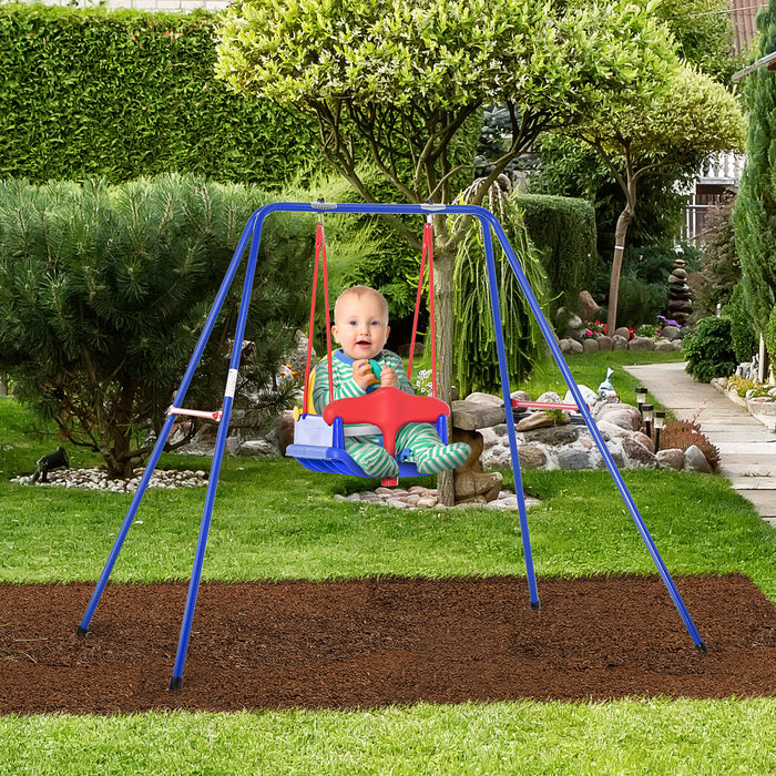 Kids Metal Swing Set with Safety Harness and Baby Seat - Sturdy A-Frame Design for Outdoor Play - Ideal for Backyard Entertainment and Child Development