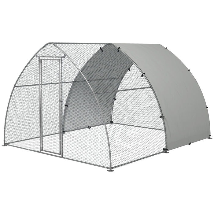 Giantex Galvanized Poultry Habitat - Spacious Outdoor Chicken Coop with Protective Cover, Perfect for 8-12 Chickens, Ducks, or Rabbits - Silver, 3x3.8x2.2m Safe Pet Shelter