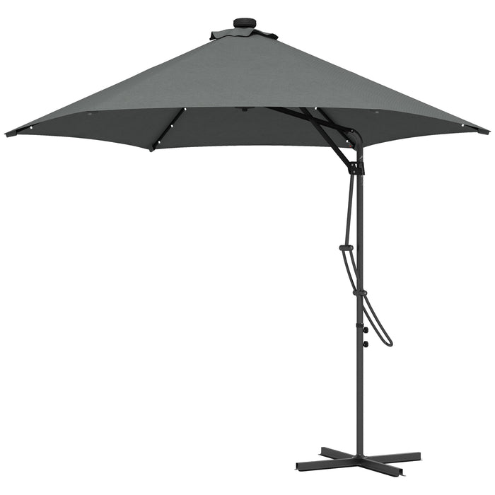 Cantilever 3m Solar LED Garden Umbrella - Waterproof with Cross Base, Dark Grey - Ideal for Outdoor Patio Shade and Ambiance