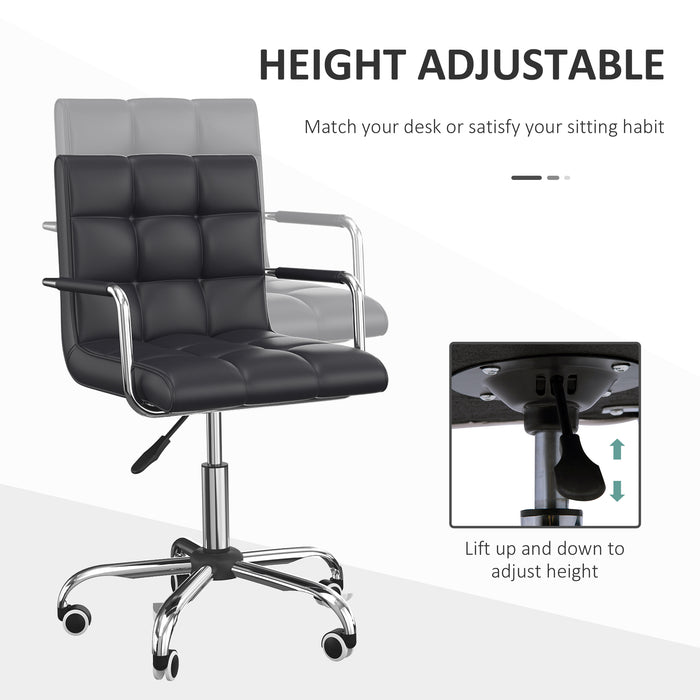 Mid Back PU Leather Swivel Desk Chair - Ergonomic Computer Chair with Adjustable Height and Wheels - Ideal for Home Office Comfort