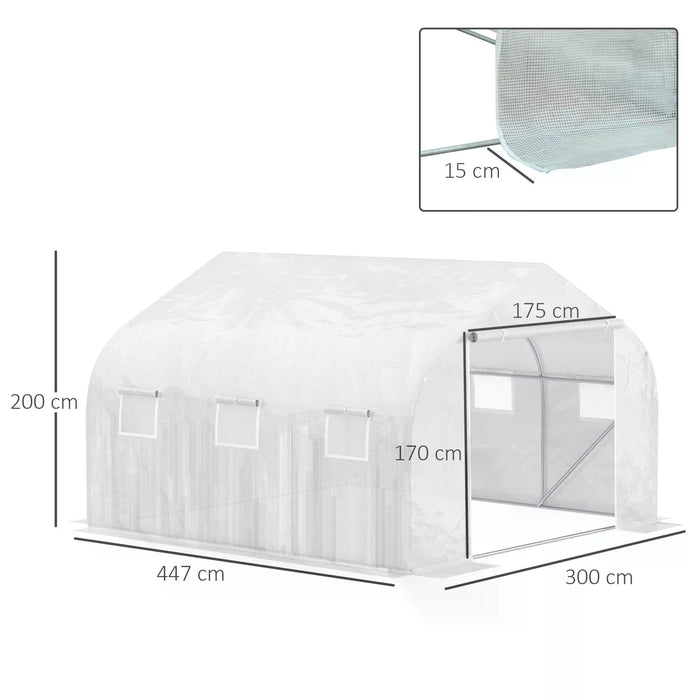 Reinforced Greenhouse Replacement Cover 4.5 x 3 x 2m - Sturdy Plant Protection with Zipper Door for Walk-In Growhouses, White - Ideal for Gardeners and Home Farming Enthusiasts