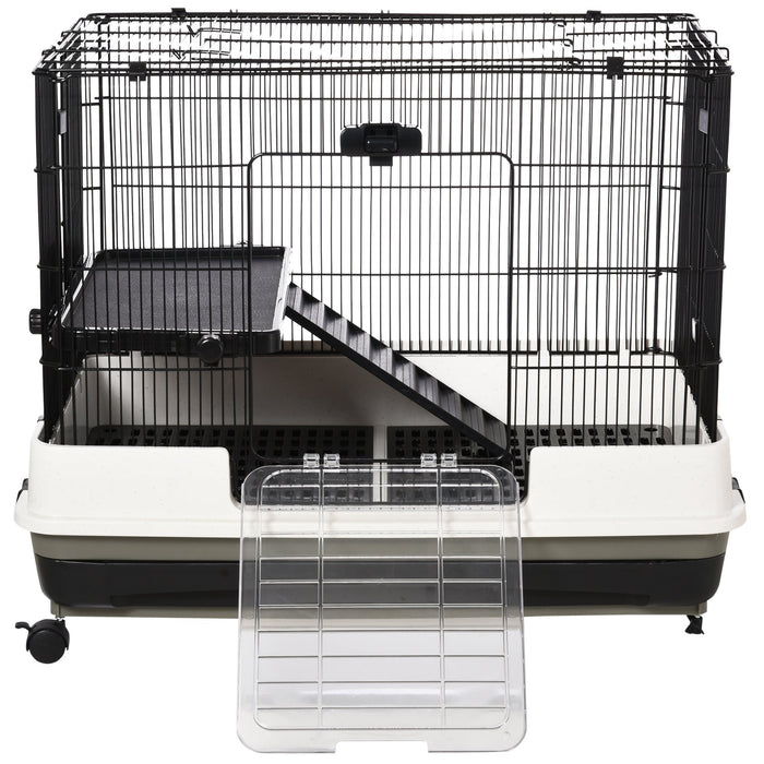 Steel Wire Rabbit Cage - Small Animal Guinea Pig Hutch with Pet Play House and Waste Tray - Ideal for Rabbit & Guinea Pig Owners