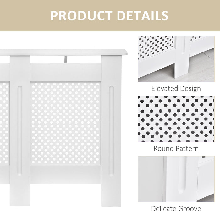 Modern White Painted Wooden Radiator Cover - Grill Style Heating Cabinet for Home Furniture - Medium Size, Enhances Aesthetics & Safety