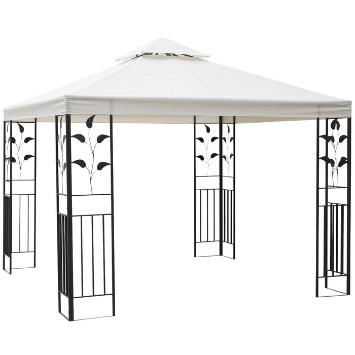 3x3m Steel Gazebo with Dual-Tier Ventilated Roof - Elegant Cream Patio Canopy Marquee for Outdoor Gatherings - Ideal Shelter for Garden Parties and Events