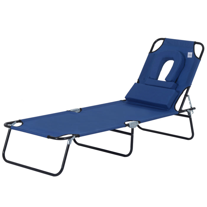 Foldable Sun Lounger with Pillow - Reclining Chair, Reading Hole for Garden & Beach - Adjustable Backrest for Outdoor Relaxation