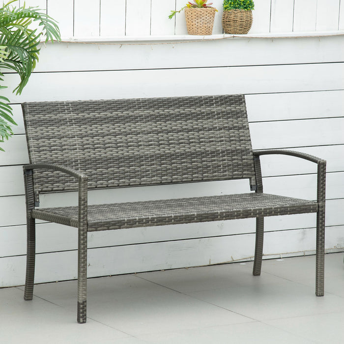 Patio Rattan 2-Seater Bench - Wicker Weave Loveseat Armchair in Grey - Ideal for Outdoor, Garden & Conservatory Spaces