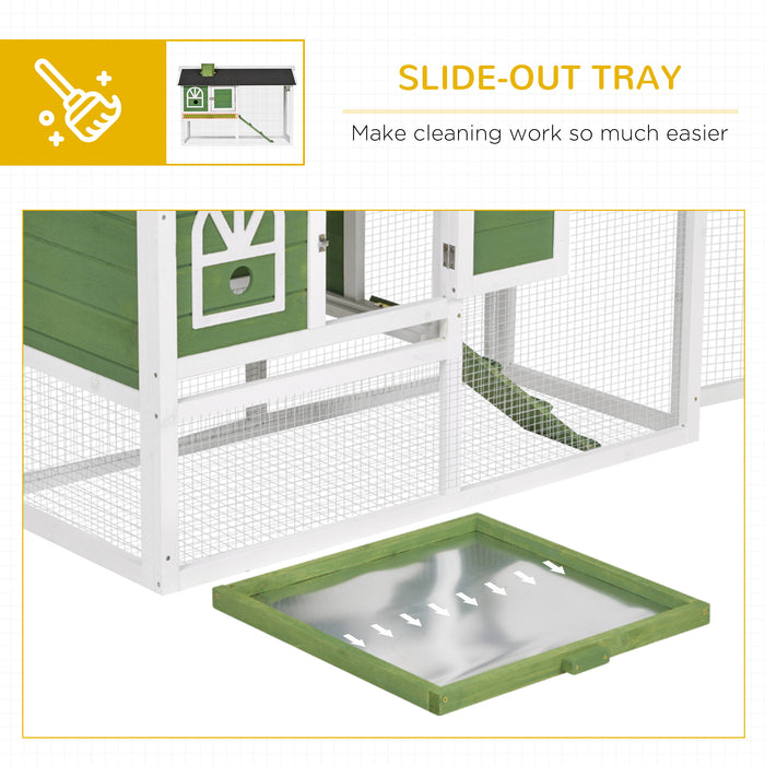 Outdoor Indoor Wooden Rabbit Hutch - Bunny Cage with Pull Out Tray, Run Box, Ramp, & Asphalt Roof - Ideal for Small Animals, Pet Safe Shelter in Green