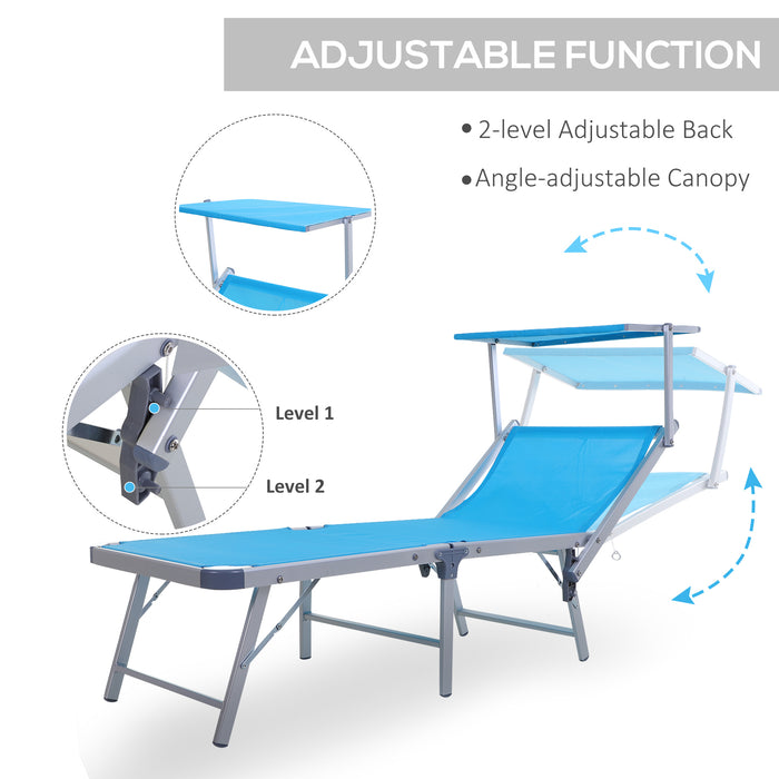 Garden Sun Lounger with Texteline Fabric - Reclining Chaise Lounge Chair with Canopy & Adjustable Backrest - Durable Aluminium Frame for Outdoor Relaxation