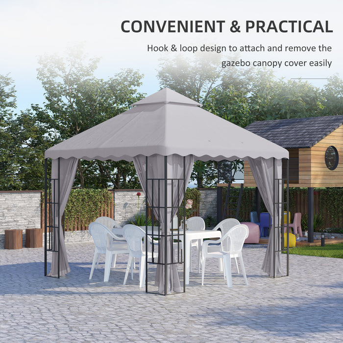 3 x 3m Gazebo Canopy Top - Two-Tiered Light Grey Roof Replacement Cover - Ideal for Outdoor Patio Shelter Enhancement